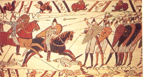 attaque de Guillaume le Conquérant selon la tapisserie de Bayeux